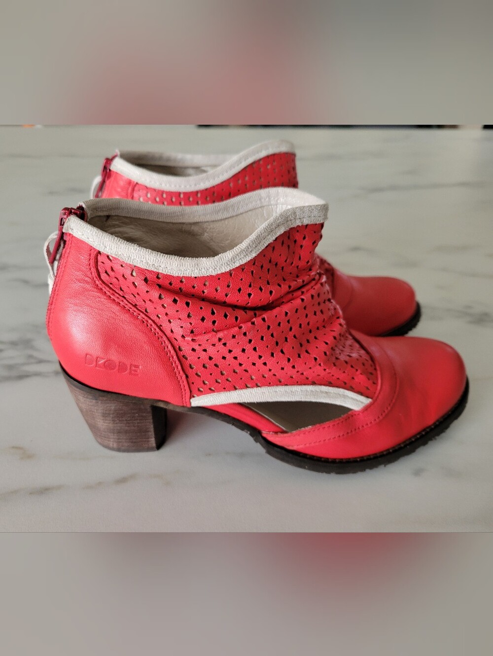 Dkode Bahal Red Perforated Leather Cutout Ankle Boots 38/7.5